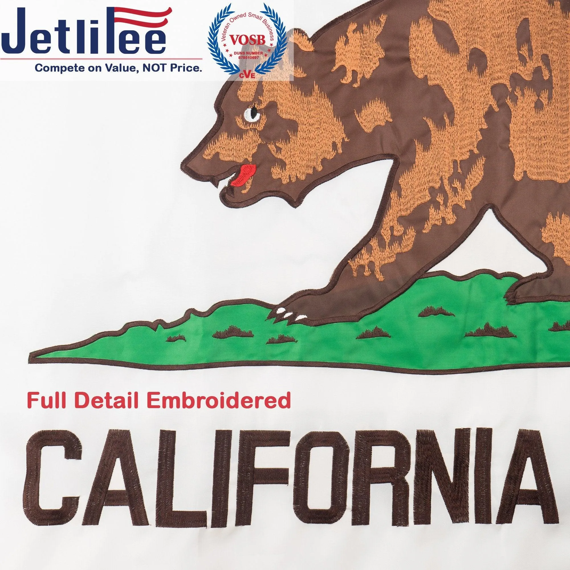 Jetlifee 3x5 Ft Embroidery California State Flag 2-Sided