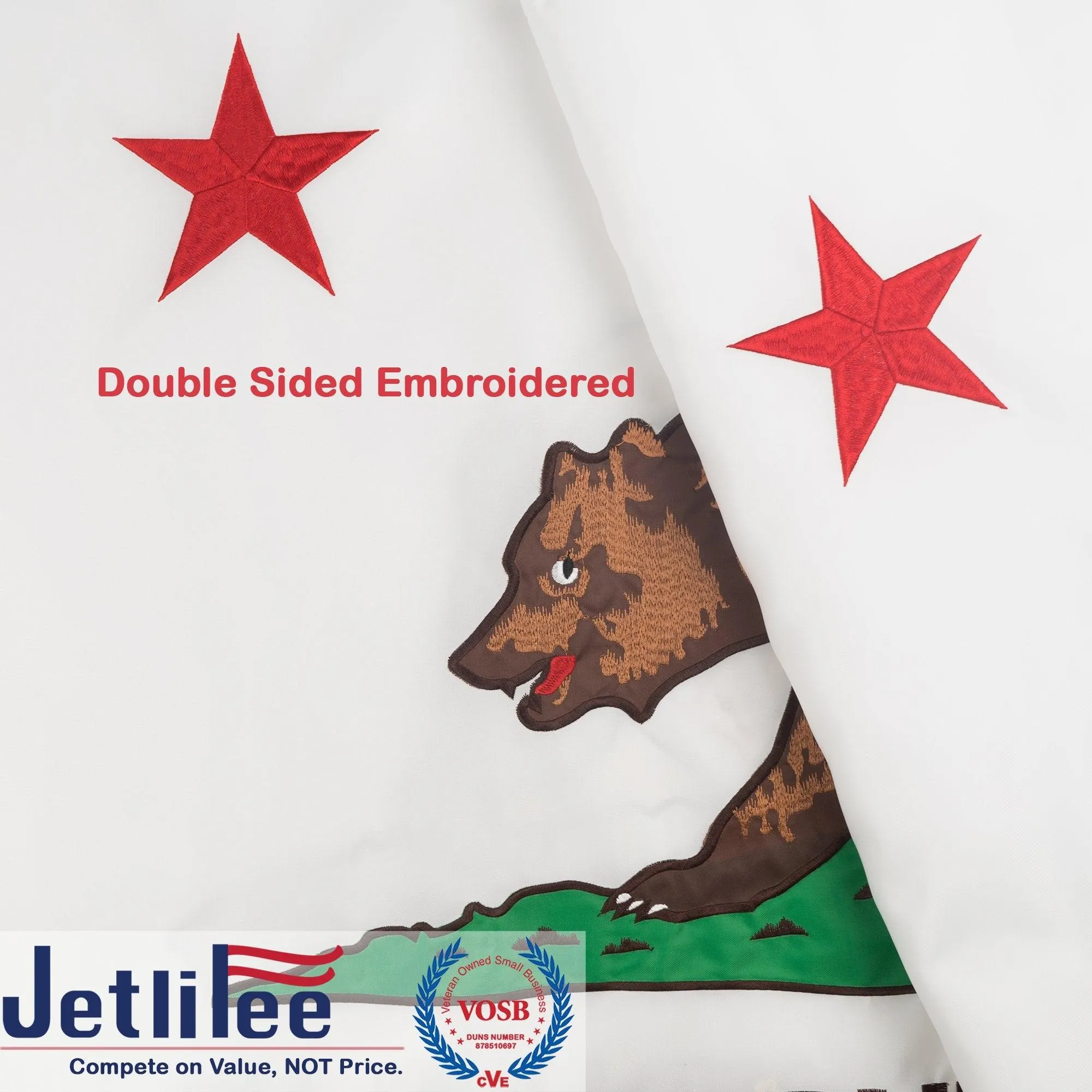 Jetlifee 3x5 Ft Embroidery California State Flag 2-Sided