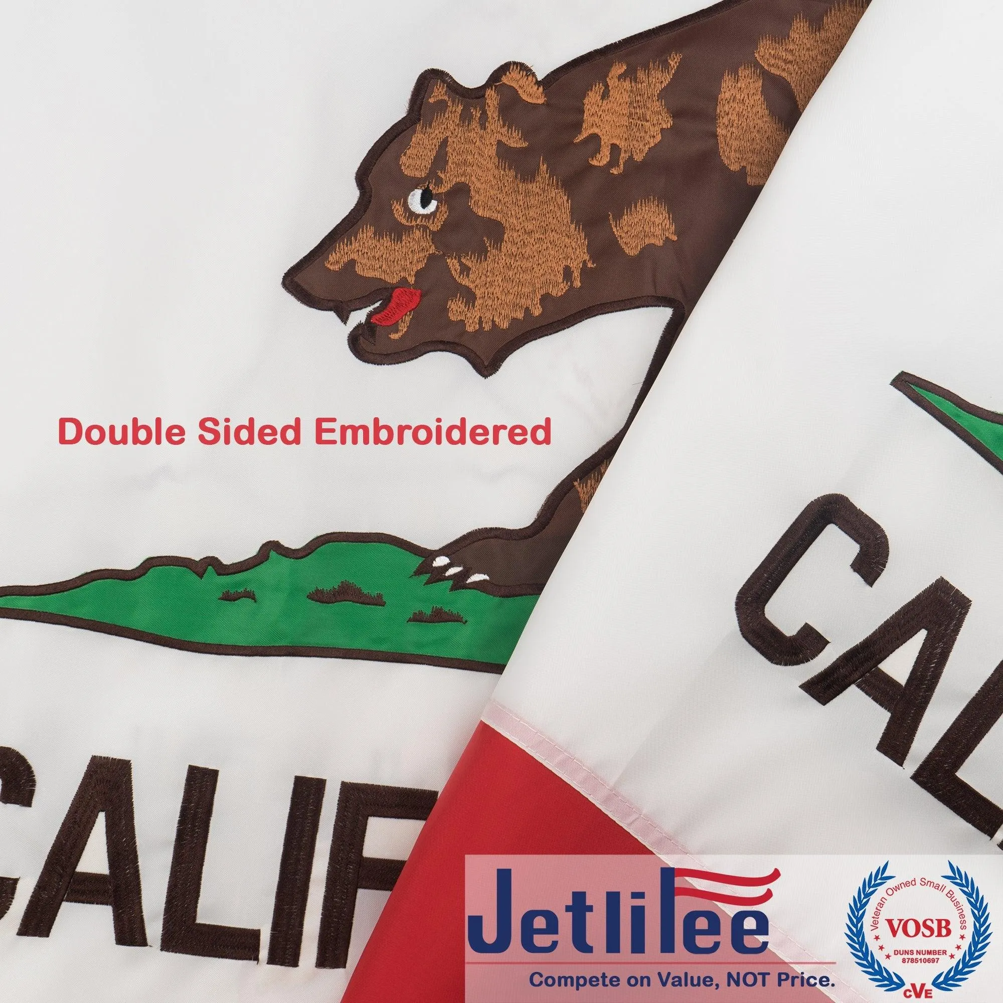 Jetlifee 3x5 Ft Embroidery California State Flag 2-Sided