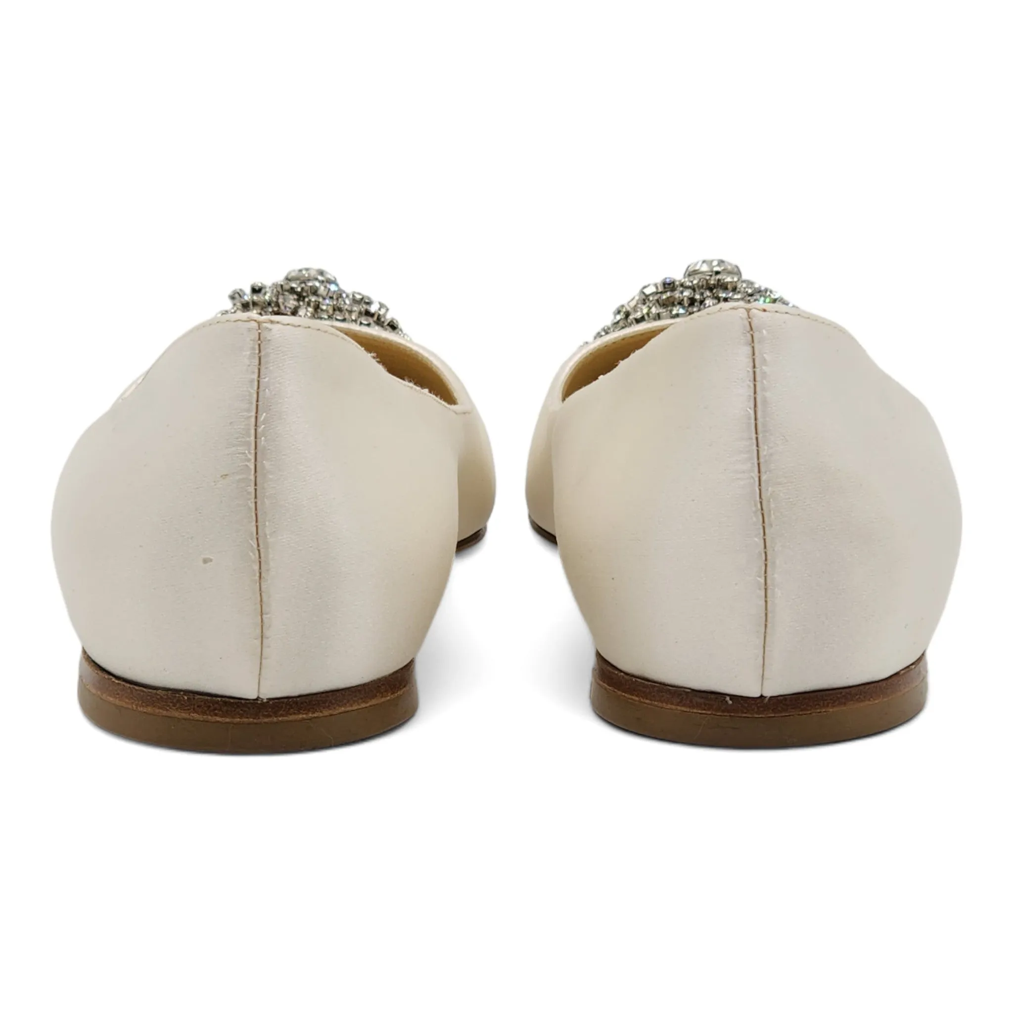 Jimmy Choo Love Embellished Satin Flat Ballerina Shoes in White (36.5)