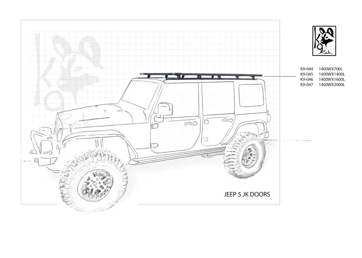 JK 5 Door K9 Roof Racks Expedition Quality