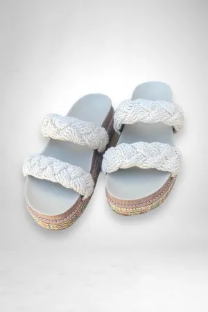 Johnny Was Cream Braided Rope Slip On Sandal Boho Chic JWS14023
