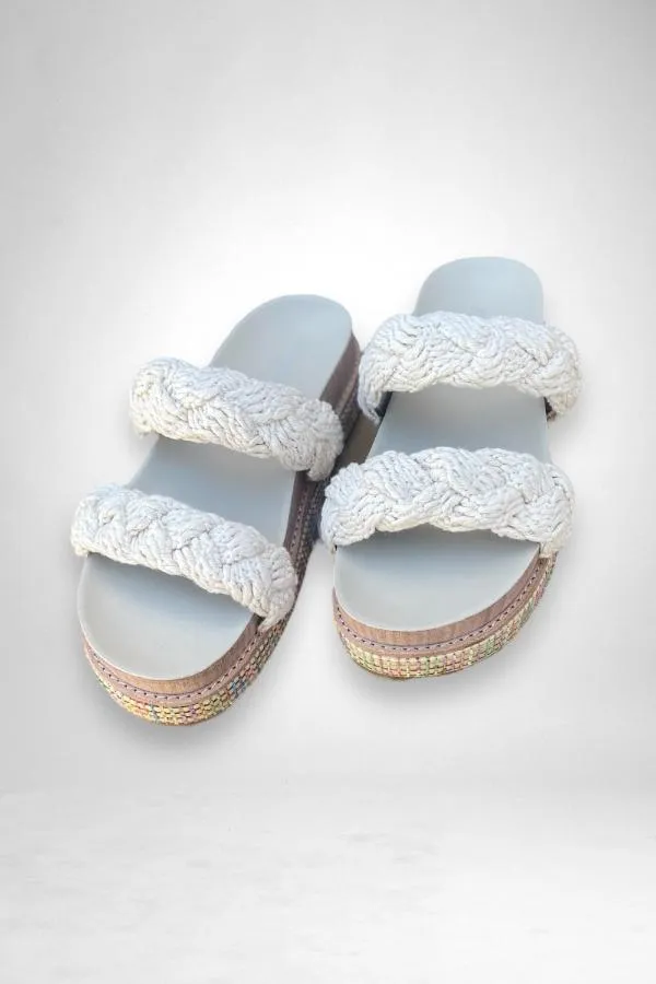 Johnny Was Cream Braided Rope Slip On Sandal Boho Chic JWS14023