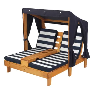 KidKraft Double Chaise Lounge with Cup Holders - Honey & Navy