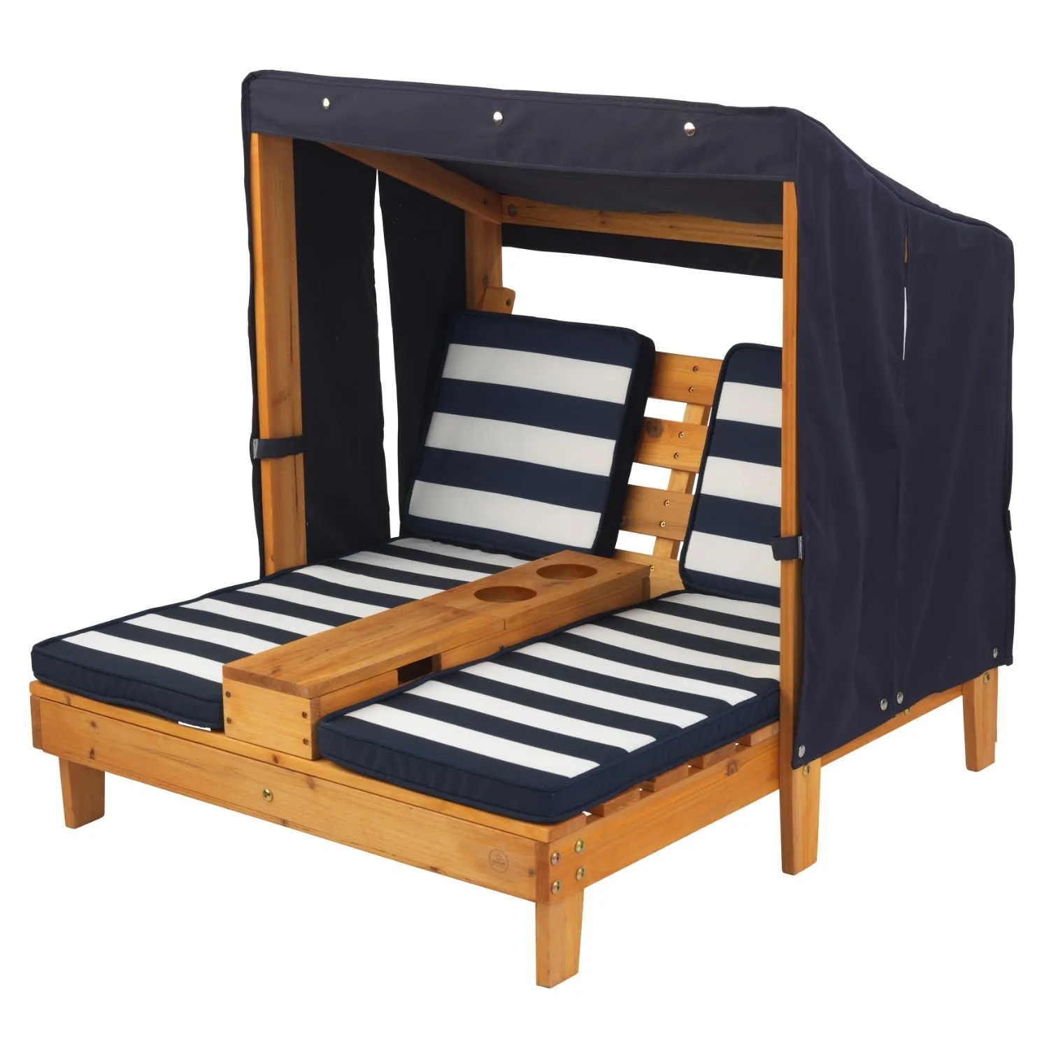KidKraft Double Chaise Lounge with Cup Holders - Honey & Navy