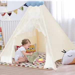 Kids Portable Teepee Tent | Folding Playhouse | Indoor & Outdoor W/ Bag | Cream