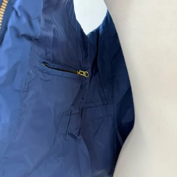 Lands' End Blue Quilted Goose Down Fill Vest with Faux Fur Hood