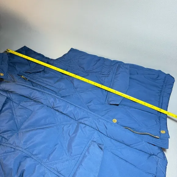 Lands' End Blue Quilted Goose Down Fill Vest with Faux Fur Hood