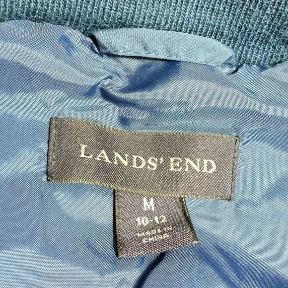 Lands' End Blue Quilted Goose Down Fill Vest with Faux Fur Hood