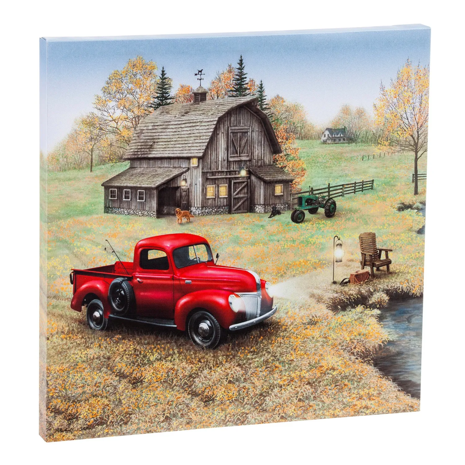 LED Canvas Wall Décor, Red Farm Truck,6ltc6444