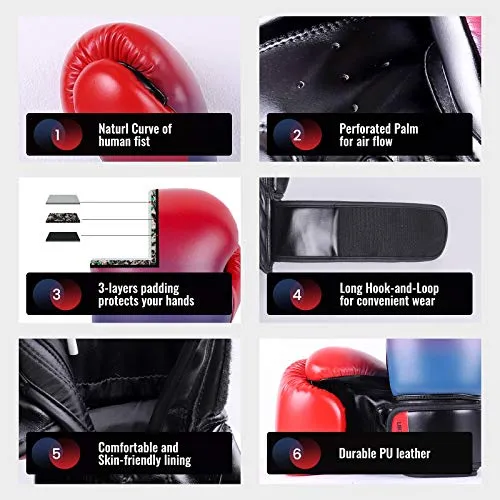 Liberlupus Youth Boxing Gloves for 10-18, Teens Boxing Gloves with Gradients, 2 Sizes, Teenagers Junior Kids Boxing Gloves for Punching Bag, Kickboxing, Muay Thai, MMA (Red Blue, 8 oz)
