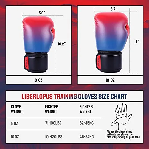 Liberlupus Youth Boxing Gloves for 10-18, Teens Boxing Gloves with Gradients, 2 Sizes, Teenagers Junior Kids Boxing Gloves for Punching Bag, Kickboxing, Muay Thai, MMA (Red Blue, 8 oz)
