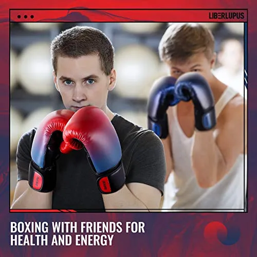 Liberlupus Youth Boxing Gloves for 10-18, Teens Boxing Gloves with Gradients, 2 Sizes, Teenagers Junior Kids Boxing Gloves for Punching Bag, Kickboxing, Muay Thai, MMA (Red Blue, 8 oz)