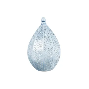 Light Blue Fire Flame Battery Operated Moroccan Die Cut Lantern, Small,2la1939