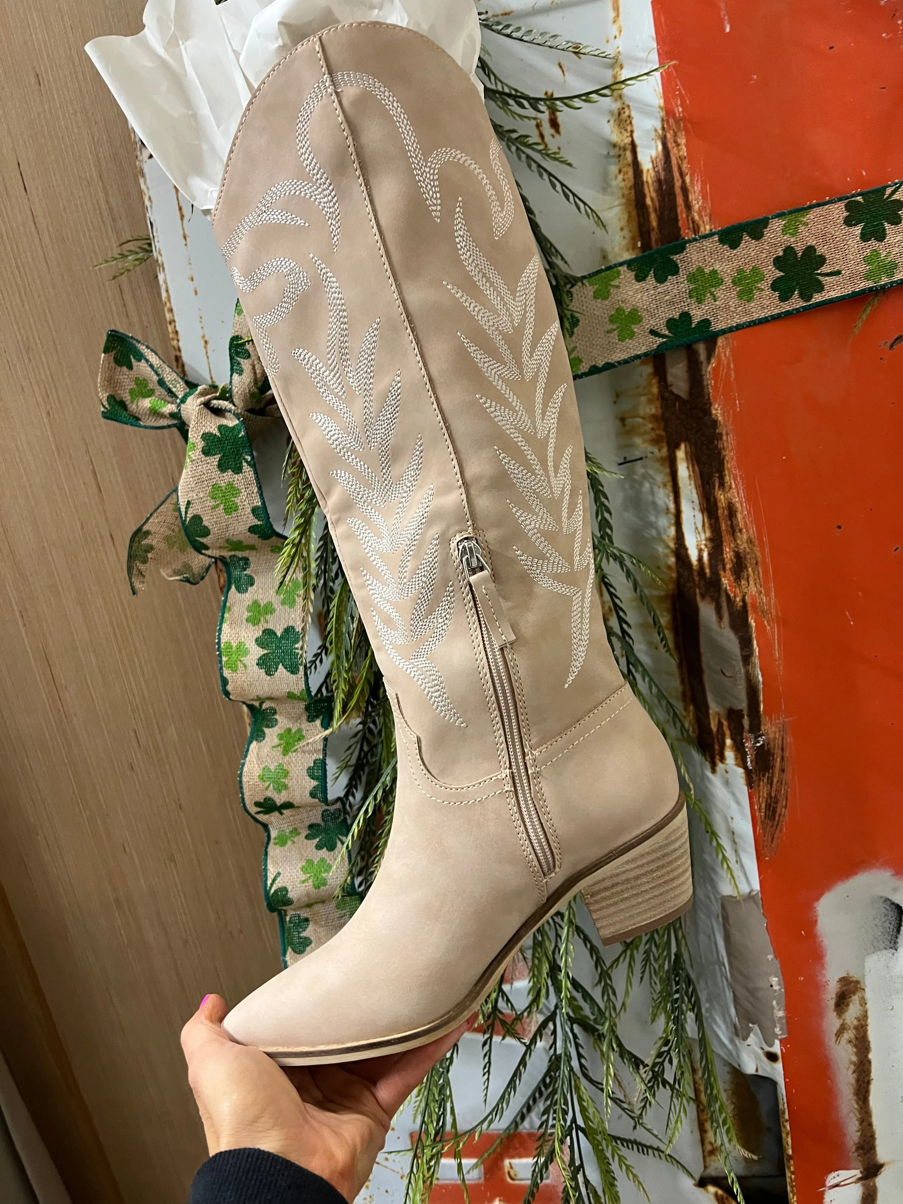 Light Taupe Stitched Boots