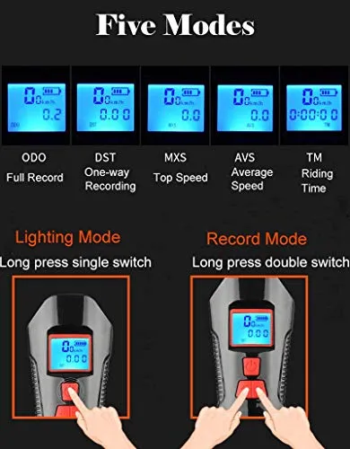 Lista USB Rechargeable LED Bicycle Front Light, Bike Speedometer Odometer, Bicycle Horn Loud, 3 in 1 Bike Headlight with LCD Display Mountain Bike Cycling Accessories