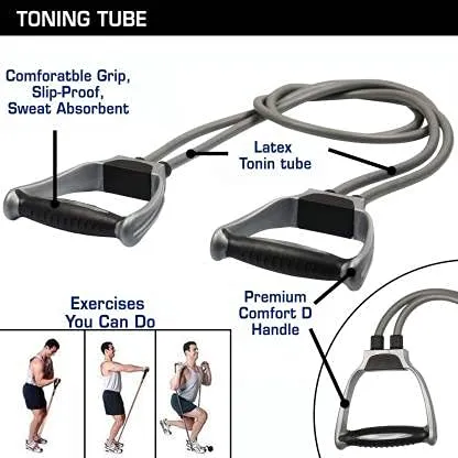 LIVOX Double Toning Resistance Tube, Push up Bar and Double Wheel Ab Roller with Skipping Rope