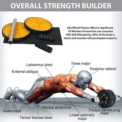 LIVOX Double Toning Resistance Tube, Push up Bar and Double Wheel Ab Roller with Skipping Rope