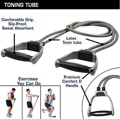 LIVOX Double Toning Resistance Tube, Push up Bar and Double Wheel Ab Roller with Skipping Rope