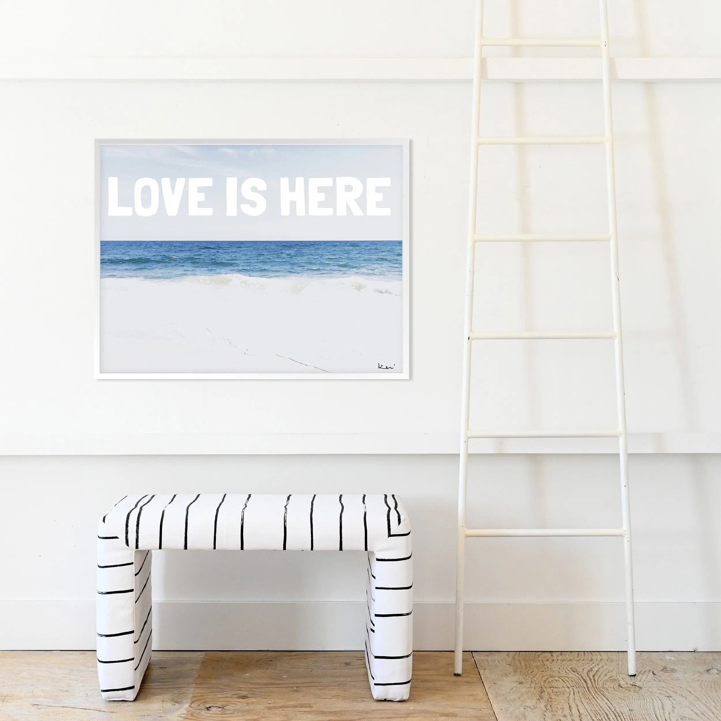 Love Is Here Beach - White Horizontal Art Print
