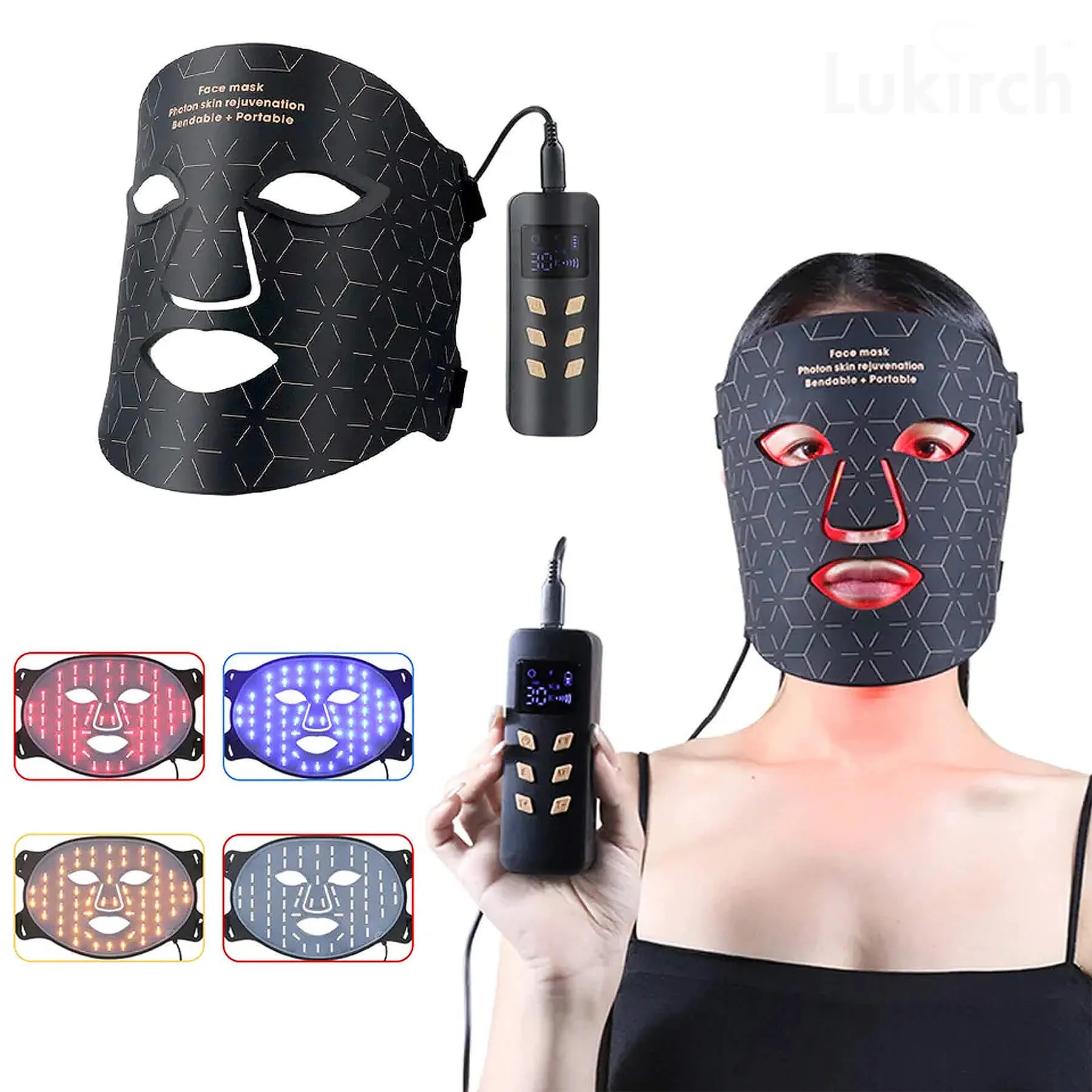 Lukirch® Portable LED Face Mask 4 Colors Light Therapy Facial Photon Beauty Device