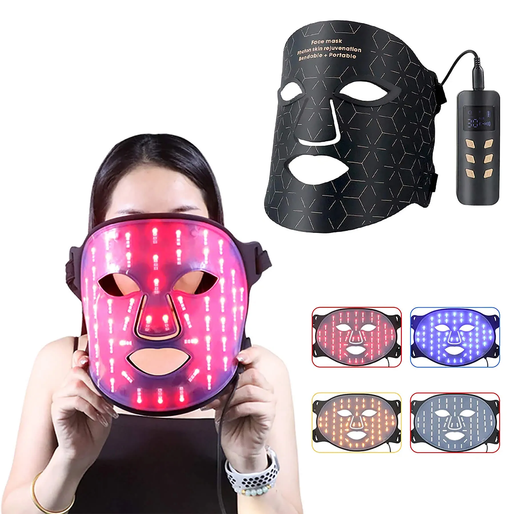 Lukirch® Portable LED Face Mask 4 Colors Light Therapy Facial Photon Beauty Device