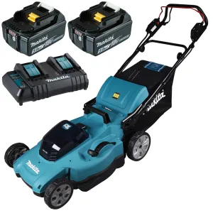 Makita 53cm Lawn Mower Kit Twin 18V LXT Li-ion Cordless Garden Grass Outdoor 2 x 5Ah Battery and Dual Charger DLM539CT2