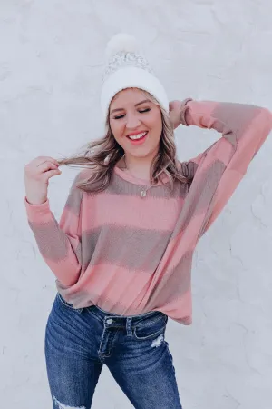 Mandy Striped Dolman Oversized Top - Pink