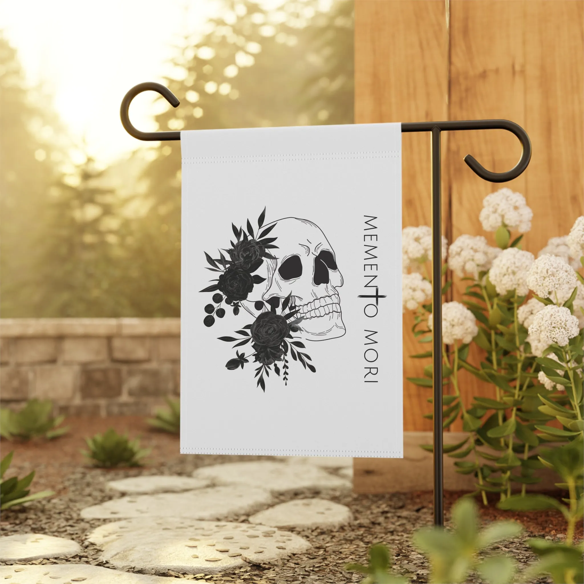 Memento Mori Floral Skull Garden Flag