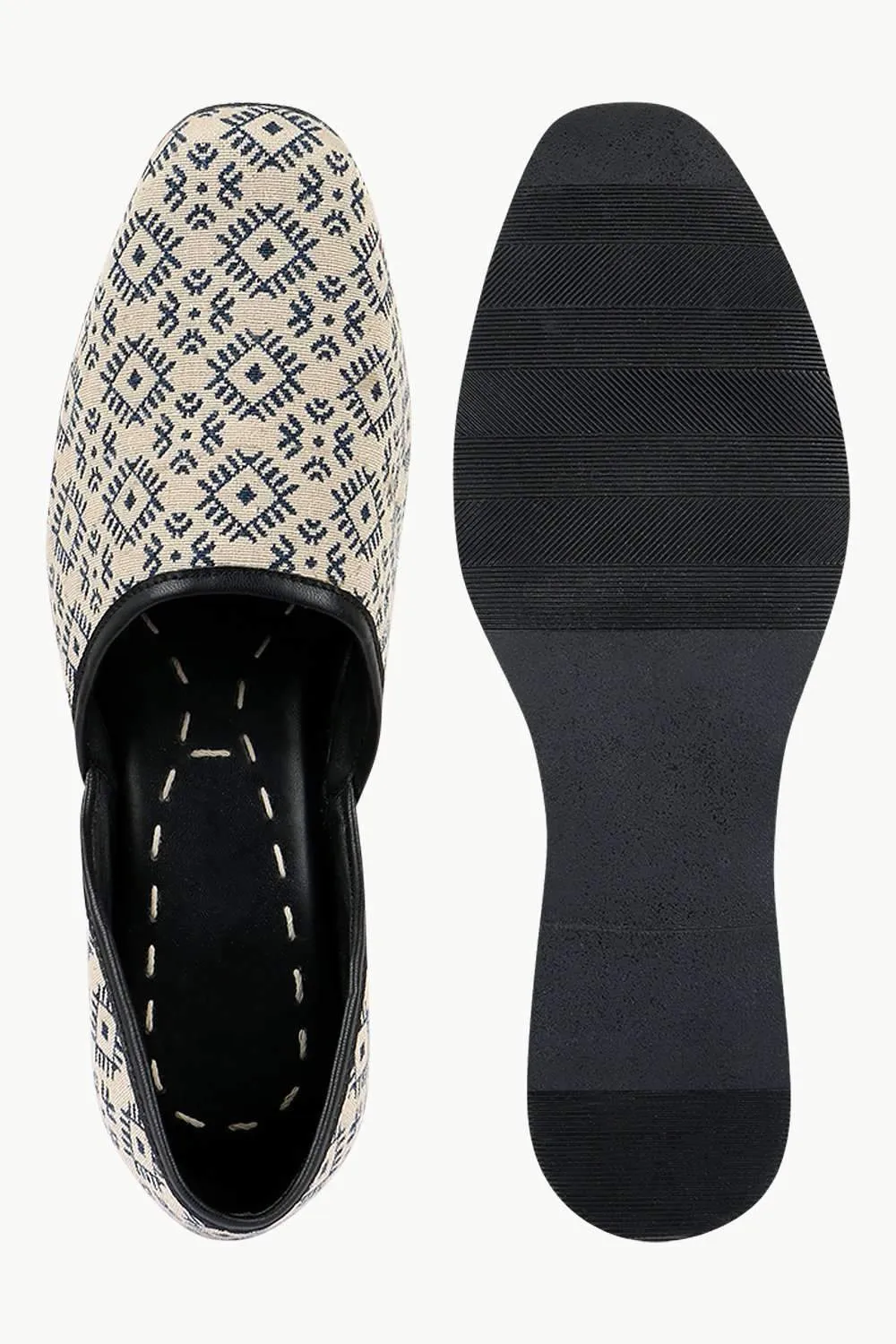 Men's Beige Jacquard Slip-On Juttis