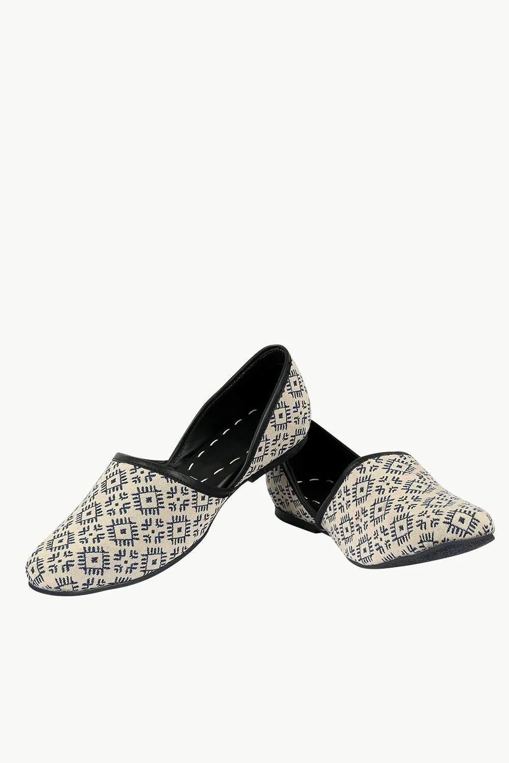 Men's Beige Jacquard Slip-On Juttis