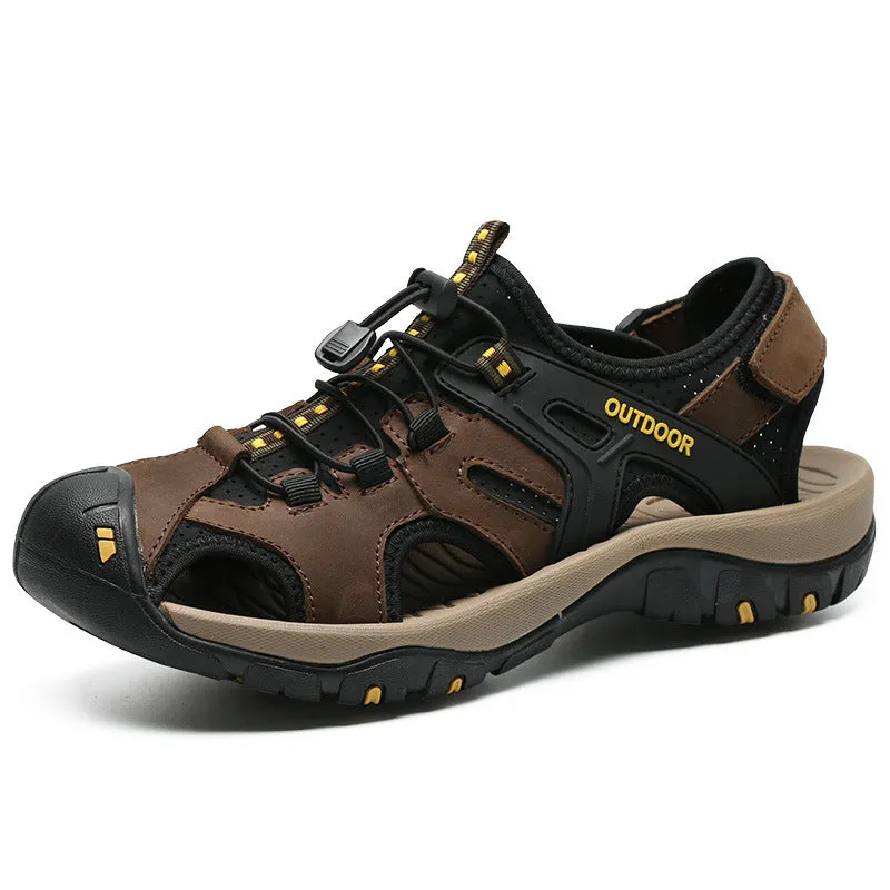Men's Casual Closed Toe Leather Adjustable Double Buckles Sandals Water