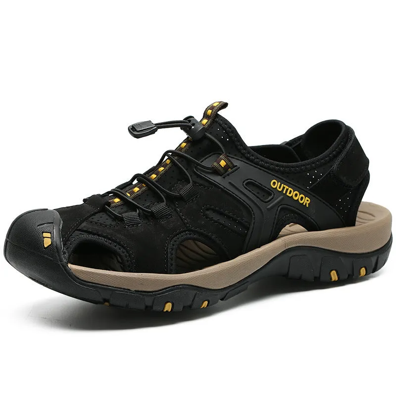 Men's Casual Closed Toe Leather Adjustable Double Buckles Sandals Water