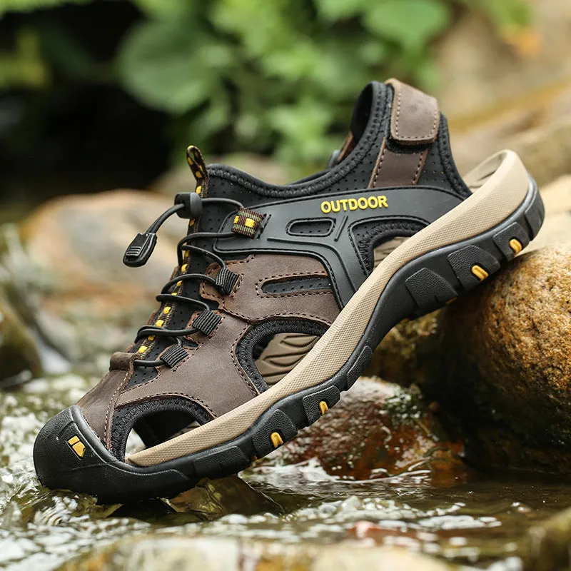 Men's Casual Closed Toe Leather Adjustable Double Buckles Sandals Water