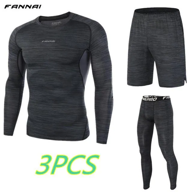 Mens Run jogging Sportswear Sports Set Long t shirt,leggings,shorts Gym outdoor workout Tights clothing 3pcs/Sets