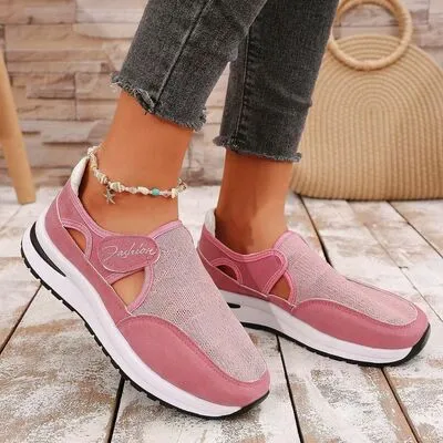 Mesh platform sneakers met ronde neus