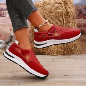 Mesh platform sneakers met ronde neus