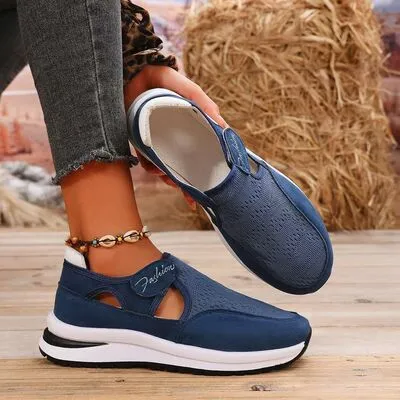 Mesh platform sneakers met ronde neus