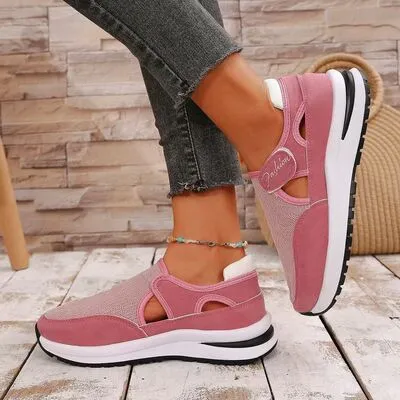 Mesh platform sneakers met ronde neus