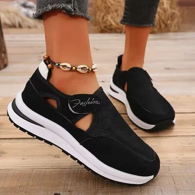 Mesh platform sneakers met ronde neus