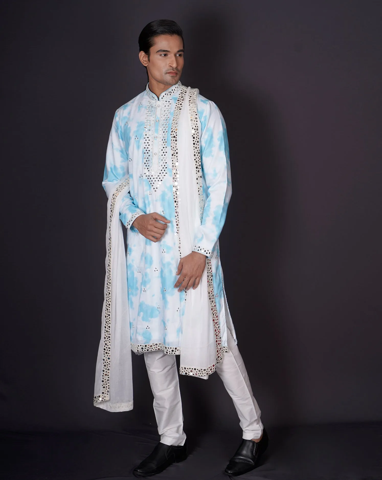 MOF Blue tie-dye Mirror Kurta Set