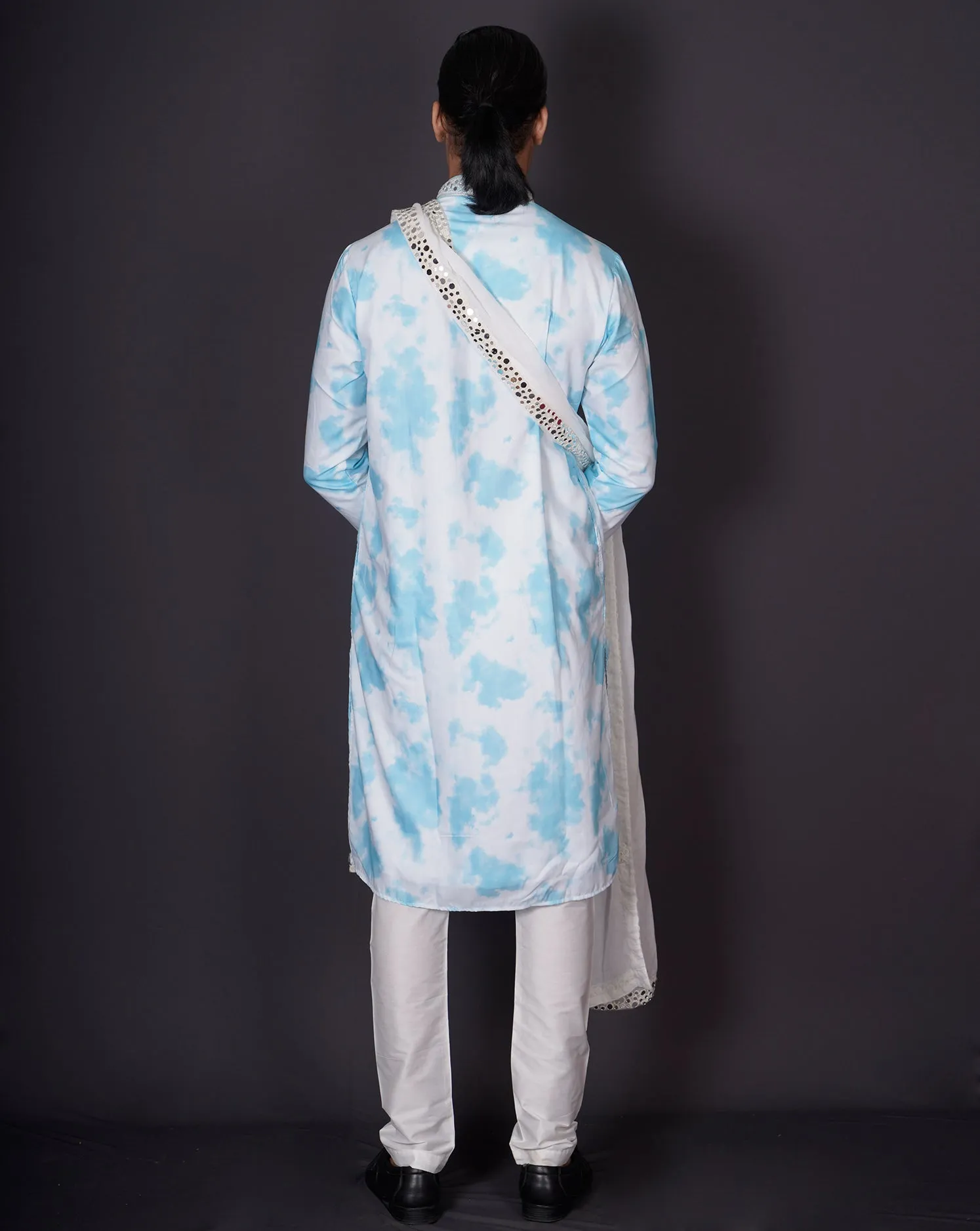 MOF Blue tie-dye Mirror Kurta Set