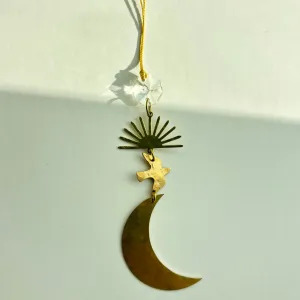Moon on Their Wings Ornament with Vintage Glass Crystal