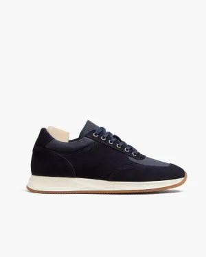 Navy Blue Suede Leather Lace Up Running Sneaker Shoes - Sneaker Shoes