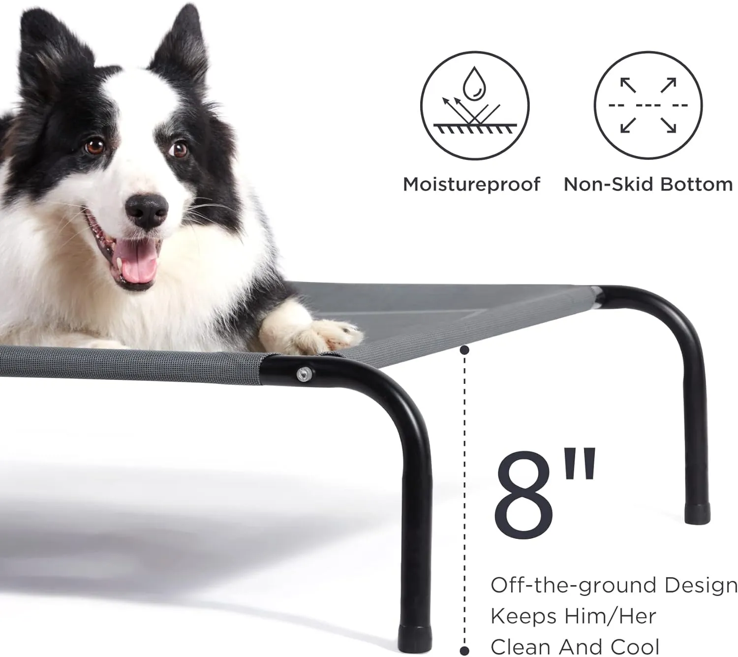 NEW Bedsure Large Indoor/Outdoor Elevated Pet Bed, Large, Portable Bed with Breathable Mesh, Grey, 49"