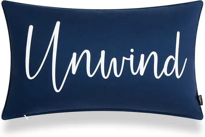 New Hofdeco Porch Patio Indoor Outdoor Lumbar Pillow Cover ONLY for Backyard, Couch, Sofa, Navy Blue Unwind, 12"x20"