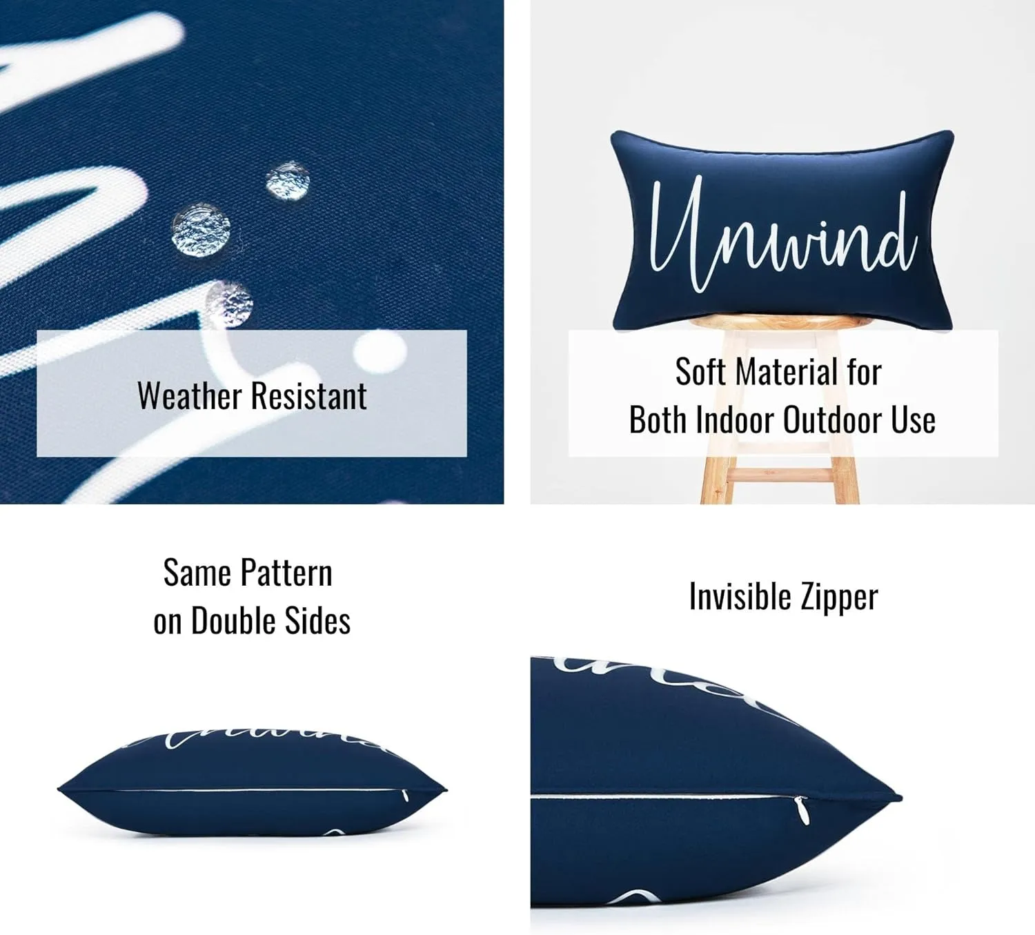 New Hofdeco Porch Patio Indoor Outdoor Lumbar Pillow Cover ONLY for Backyard, Couch, Sofa, Navy Blue Unwind, 12"x20"