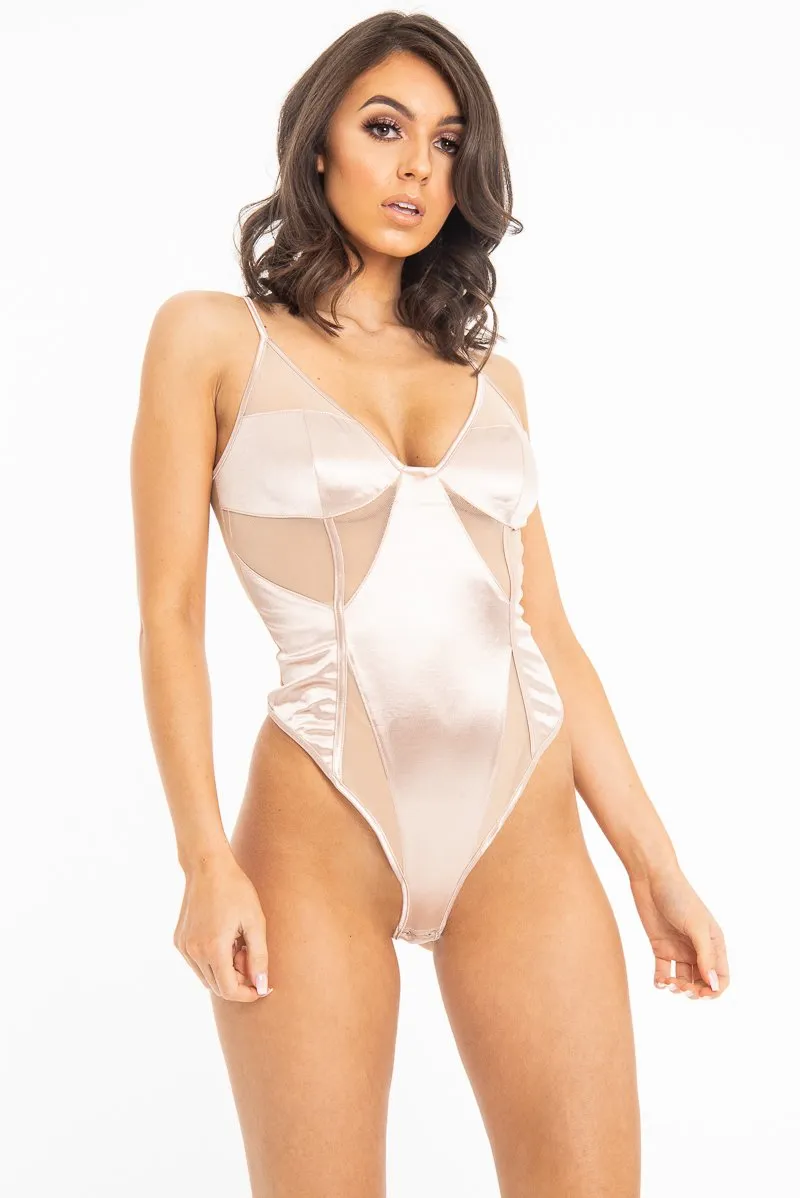 Nude Mesh Insert Sleeveless Bodysuit - Milana