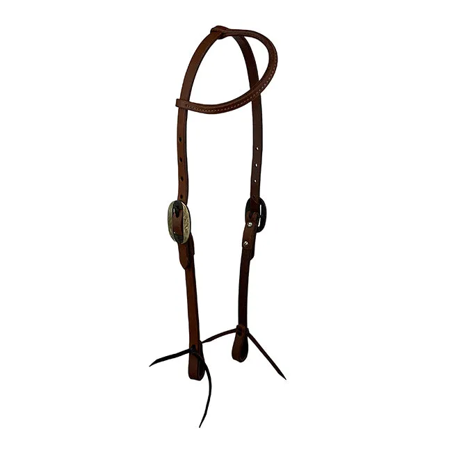 Oiled Harness Single Ear Headstall With Silver Oval Buckle
