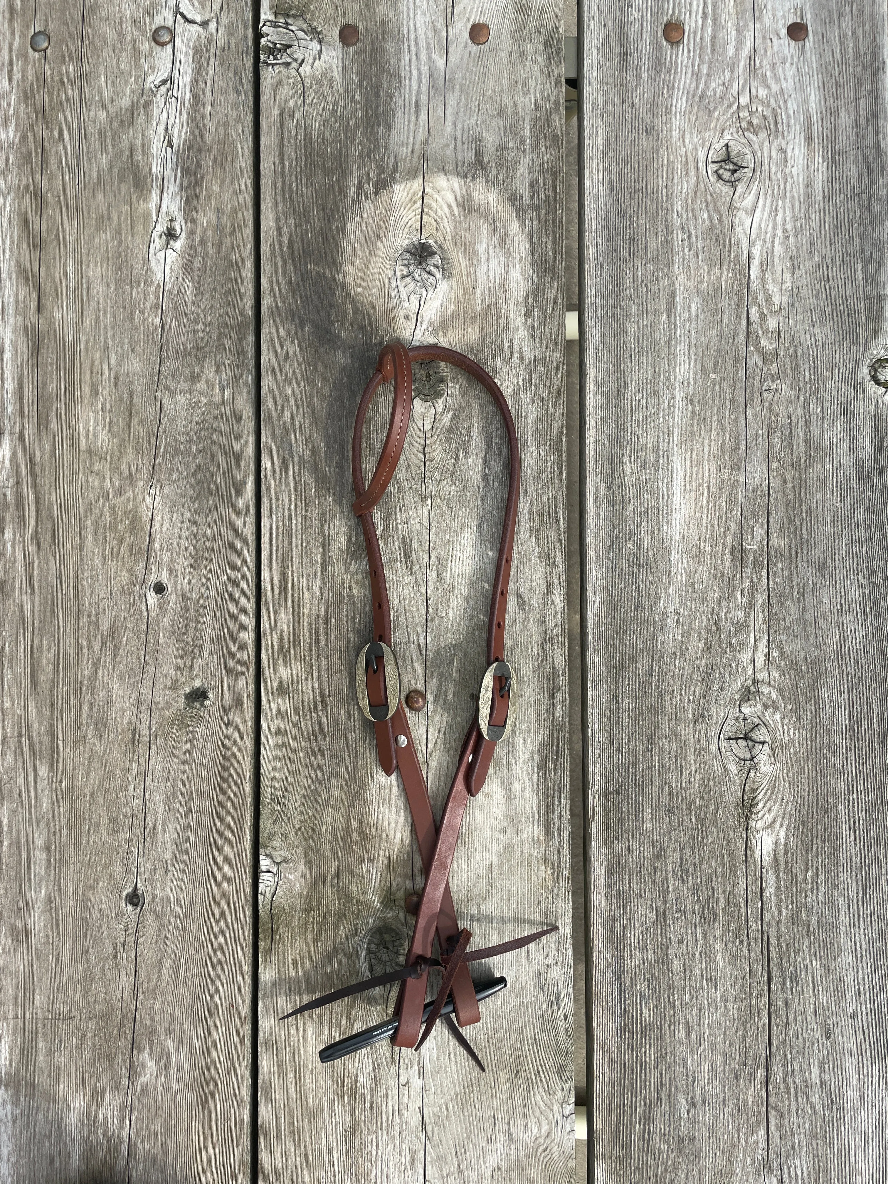 Oiled Harness Single Ear Headstall With Silver Oval Buckle